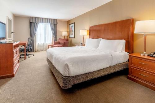 a hotel room with a large bed and a desk at Hilton Garden Inn Houston/The Woodlands in The Woodlands