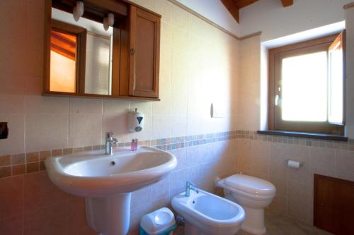 a bathroom with a sink and a toilet at Agriturismo U' Casinu dà Scala in Campora San Giovanni