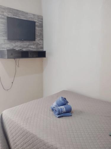 a bedroom with a bed with a tv on the wall at Studio 2 próximo ao Centro in Palmas