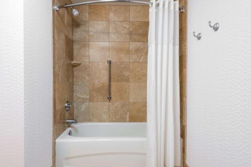 a bathroom with a white tub and a shower at Hampton Inn & Suites Buffalo/Downtown in Buffalo