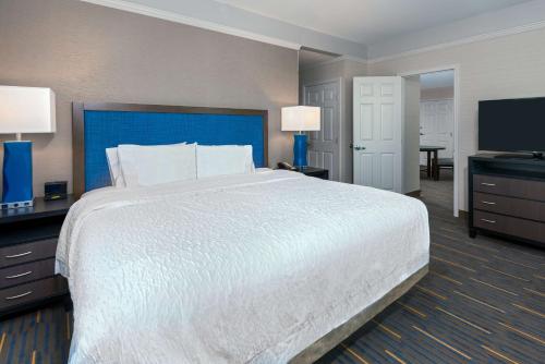 a large bedroom with a large bed and a flat screen tv at Hampton Inn & Suites Buffalo/Downtown in Buffalo