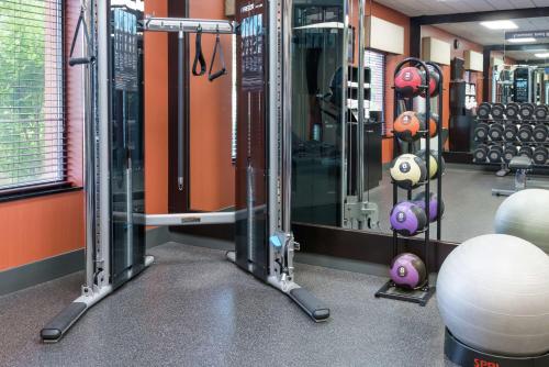 a gym with a bunch of equipment in it at Hampton Inn Springfield South Enfield in Enfield