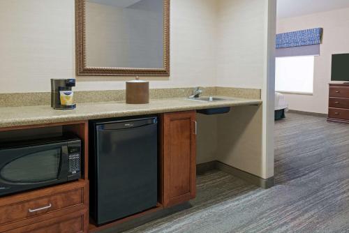 a bathroom with a sink and a microwave at Hampton Inn Springfield South Enfield in Enfield