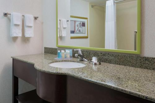 a bathroom with a sink and a mirror at Hampton Inn South Plainfield-Piscataway in South Plainfield