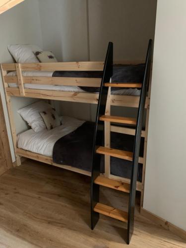 a couple of bunk beds in a room with a bed at Maison Cluaran in Vénosc