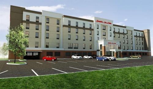 a rendering of a hotel with cars parked in a parking lot at Hampton Inn & Suites Pittsburgh Airport South/Settlers Ridge in Robinson Township