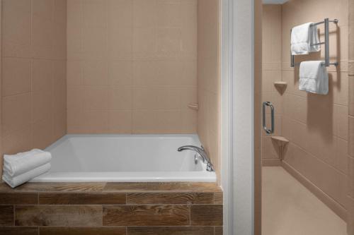 a bathroom with a bath tub and a shower at Hilton Garden Inn - Salt Lake City Airport in Salt Lake City