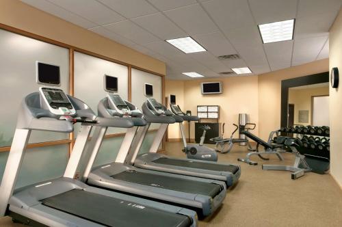 a gym with treadmills and elliptical machines at Embassy Suites by Hilton Chicago North Shore Deerfield in Deerfield
