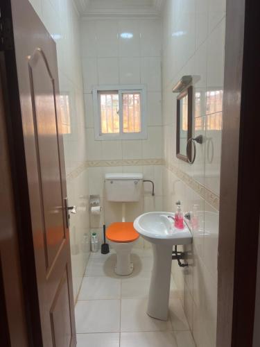 a white bathroom with a toilet and a sink at Lassida 1060 in Ker Bakary