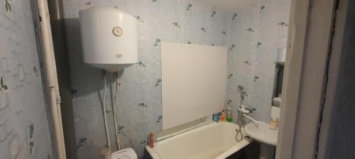 克里沃羅格的住宿－1-но комнатная квартира на Бульваре Вечернем，浴室配有盥洗盆、浴缸和镜子