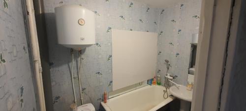 a bathroom with a sink and a bath tub and a mirror at Квартира на Бульварі Вечірньому in Kryvyi Rih