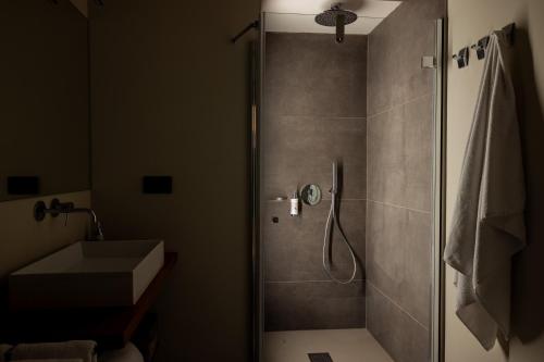 a bathroom with a shower and a sink at Maison Luboz - Courmayeur in Courmayeur