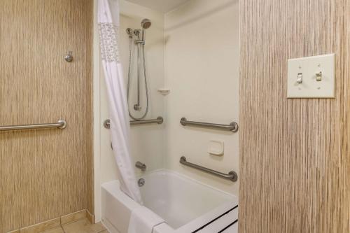 a bathroom with a shower and a bath tub at Hampton Inn Champaign/Urbana in Urbana