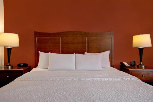 a bedroom with a bed with white pillows and two lamps at Hampton Inn Fort Wayne-Southwest in Fort Wayne