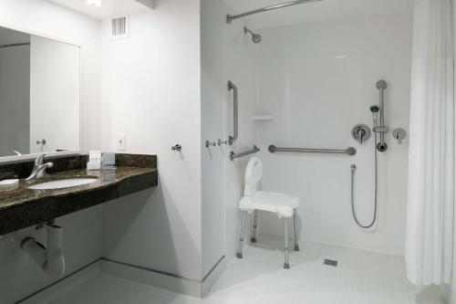 a white bathroom with a sink and a shower at Hampton Inn & Suites Memphis-Beale Street in Memphis