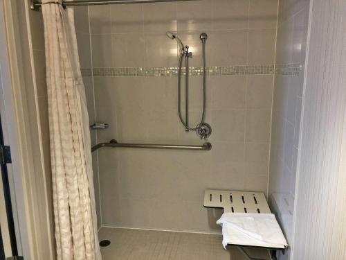a shower in a bathroom with a shower curtain at Hilton Garden Inn Baltimore Inner Harbor in Baltimore