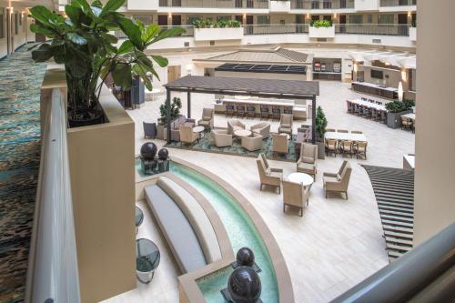 an overhead view of the lobby of a hotel at Embassy Suites By Hilton Seattle - Tacoma International Airport in Tukwila