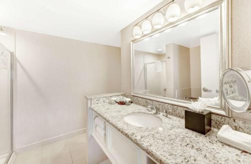 W łazience znajduje się umywalka i lustro. w obiekcie Embassy Suites by Hilton Anaheim-Orange w mieście Anaheim