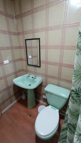 a bathroom with a toilet and a sink at Residencial familiar El Valle in Copiapó