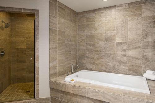 a bathroom with a tub and a shower at Hilton Motif Seattle in Seattle