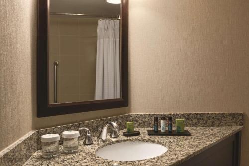 a bathroom with a sink and a mirror at Embassy Suites Birmingham in Birmingham