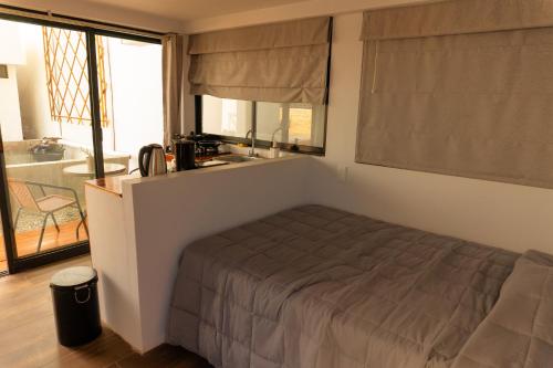 洛維托斯區的住宿－Che Lobitos，一间卧室配有床、水槽和窗户