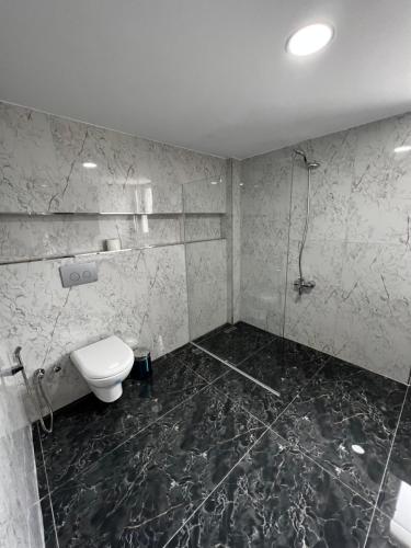 a bathroom with a toilet and a shower at Lumiera Suites Hotel in Nilüfer
