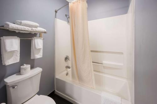 a bathroom with a white toilet and a shower at Best Western Riverside Inn in Danville