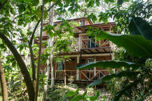 a building in the jungle with trees at Colores de la Sierra in Minca