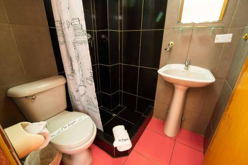 a small bathroom with a toilet and a sink at Le Foyer Arequipa in Arequipa