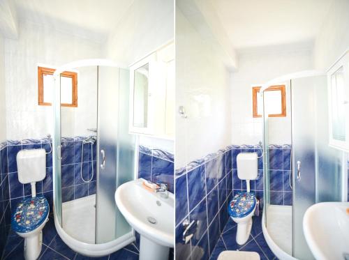 two pictures of a bathroom with a sink and a toilet at B & M Apartments in Kotor