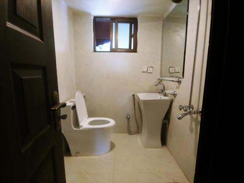 uma casa de banho com um WC, um lavatório e uma janela em Himalaya Villa's em Murree