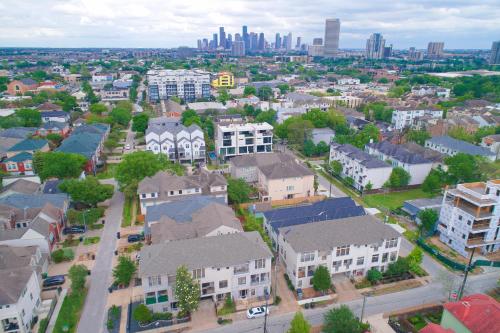 an aerial view of a city with buildings at 3BR 3Ba Upscale Luxury Home in The Heights in Houston