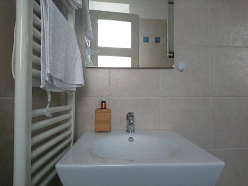 a bathroom with a sink and a mirror at Apartment Rahela in Zagreb