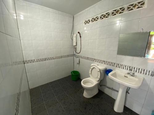 a bathroom with a toilet and a sink at Sri Sentosa Chalet in Tioman Island
