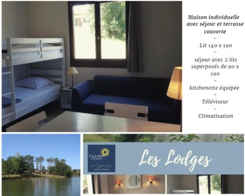 un collage de una habitación con cama y una foto de un dormitorio en Hôtel LES LODGES D'EAUZE en Eauze