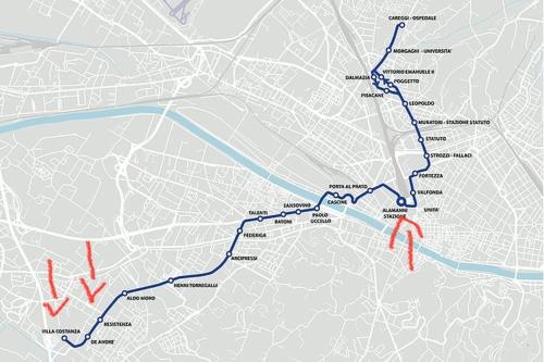 eine Karte einer U-Bahn-Linie mit rot und blau in der Unterkunft Casa Stella in Scandicci