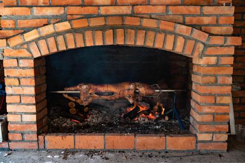 a turkey is cooking in a brick oven at Apartmani Zavičaj Gornja Trešnjica in Ljubovija