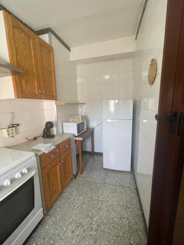 a kitchen with a white refrigerator and a sink at Mas del Llorenç in Ulldemolins