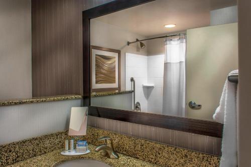 a bathroom with a sink and a mirror at Courtyard Greensboro Airport in Greensboro