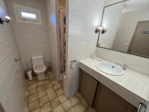 une salle de bain avec un lavabo, des toilettes et un miroir dans l'établissement La Maison de la Mer - 1er Étage, à Fos-sur-Mer