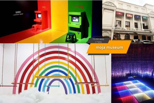 a collage of photos of a rainbow and a play station at Exclusive and Cozy studio in central Jakarta in Jakarta