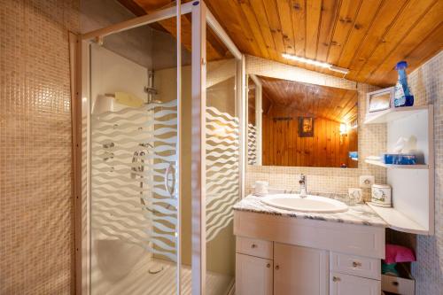a bathroom with a shower and a sink at La Perle des Pyrénées - Maison pour 8 in Formiguères