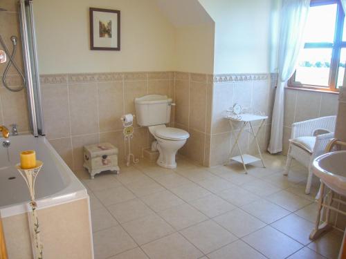 a bathroom with a toilet and a tub and a sink at Tra Gheal in Kilmore Quay