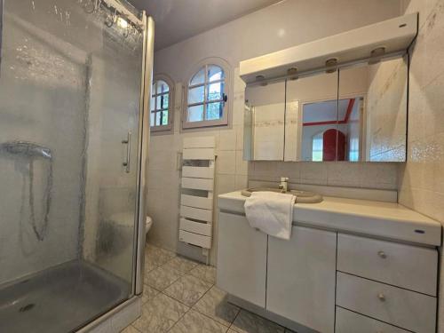 a bathroom with a shower and a sink and a glass shower stall at L'Inattendue in Castelnau-le-Lez