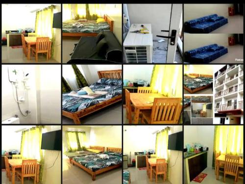 un collage de fotos de una habitación con cama y mesas en Condo Premium Near NAIA T123, en Manila