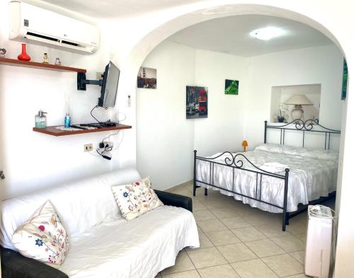 ein Wohnzimmer mit 2 Betten und einem Sofa in der Unterkunft Conti Holiday Homes in Ponza