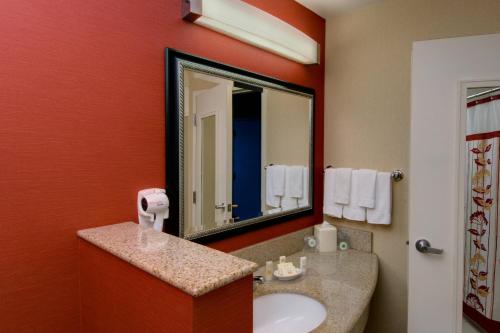 a bathroom with a sink and a mirror at Courtyard by Marriott Madison East in Madison