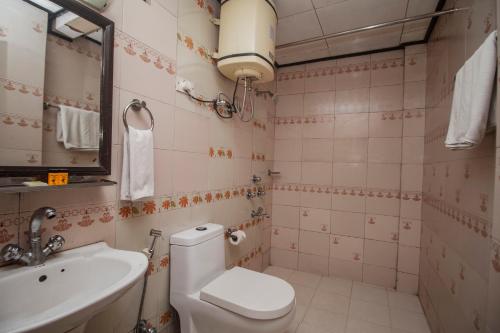 a bathroom with a white toilet and a sink at Central Hill Resort The Mall Road in Gangtok