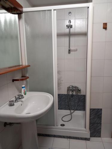 a bathroom with a shower and a sink at LA CASA IN PIAZZA in Capracotta